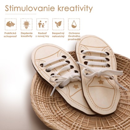 Edukačná drevená prevliekačka / hračka - učíme sa viazať šnúrky (2 kusy)